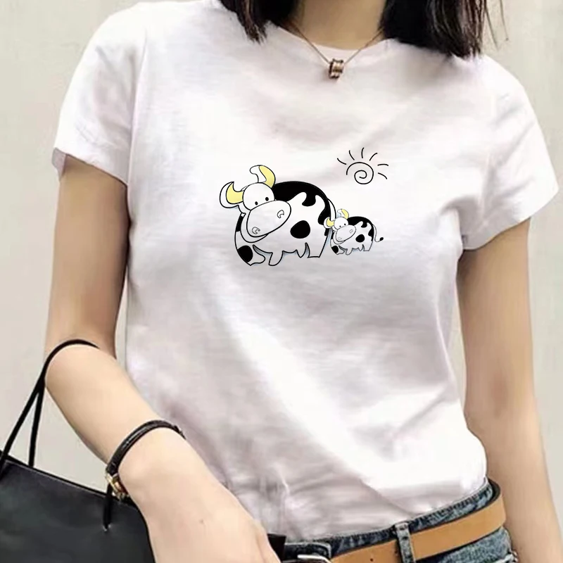 Фото Новинка 2021 футболка с принтом коров Графические Топы в Корейском стиле новинка