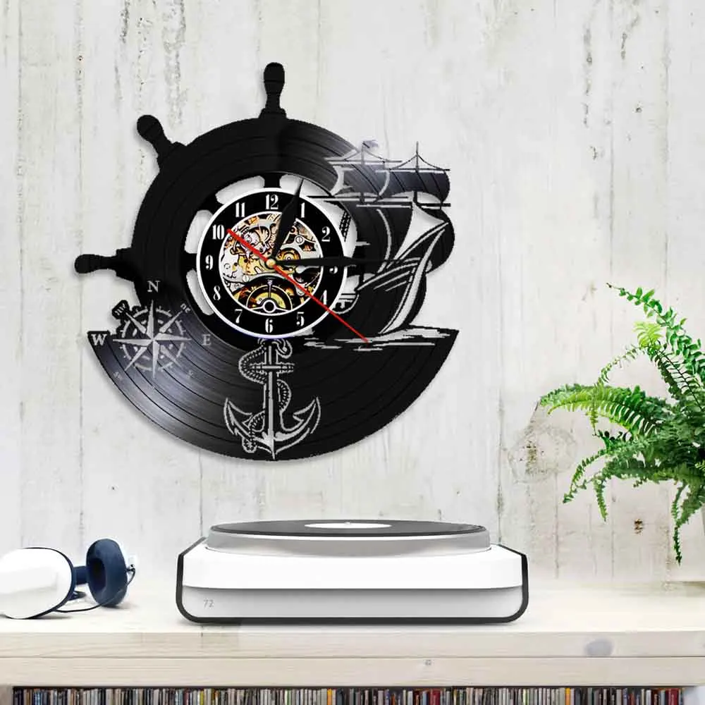 Креативные декоративные настенные часы Якорь корабль морской компас Ретро