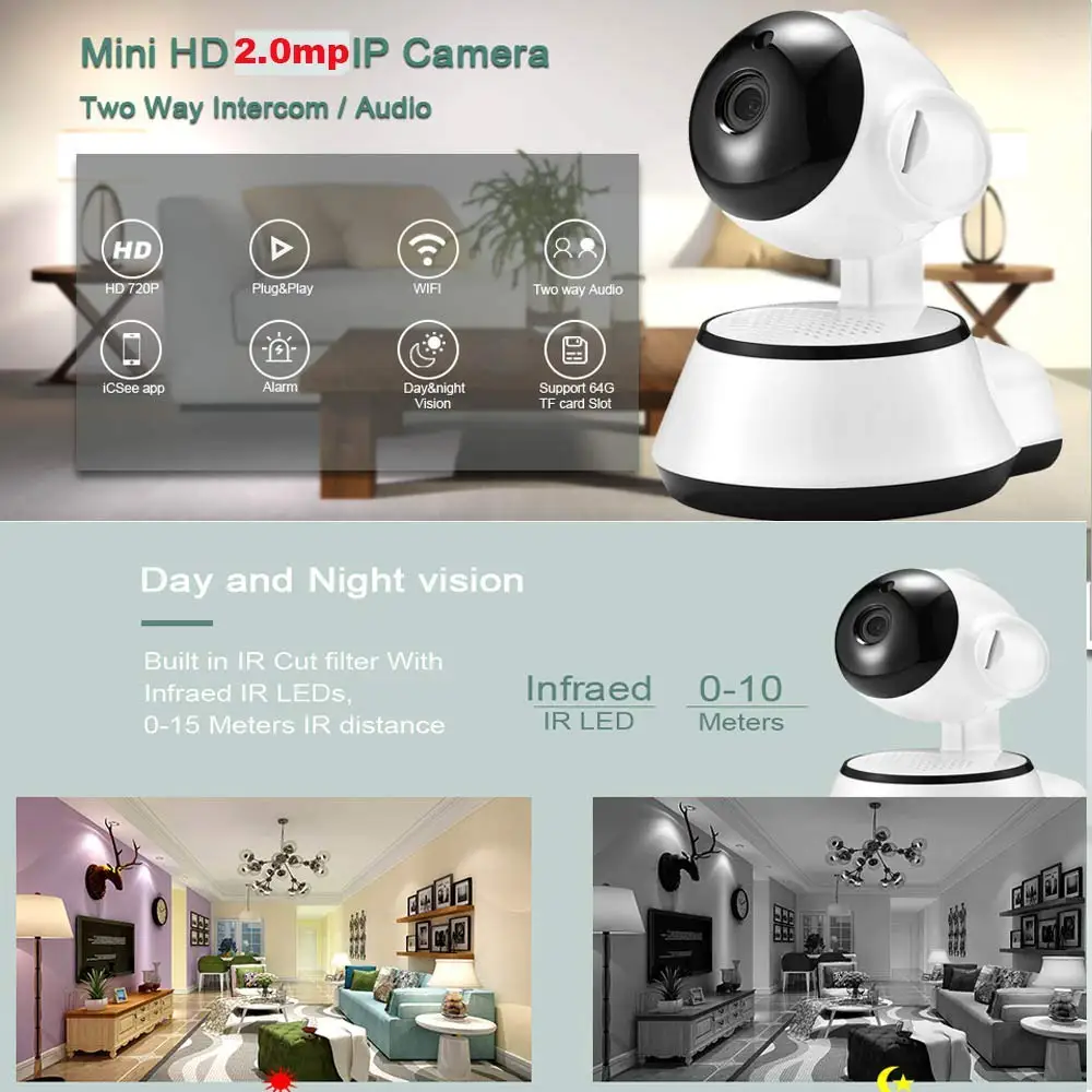 Домашняя камера видеонаблюдения YUNSYE беспроводная Инфракрасная с функцией