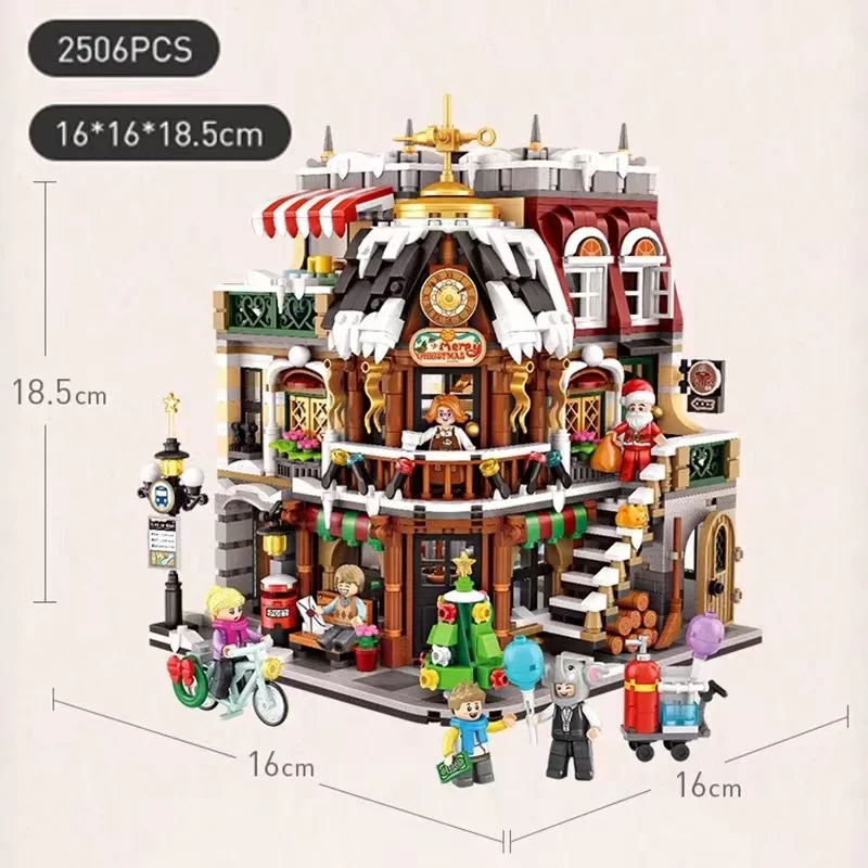 2506pcs Loz Mini Blocks Christmas Coffee House Shop Three-floors Santa Claus Tree Bricks Toys For Kids Adults Xmas Gift Loz1054 images - 6