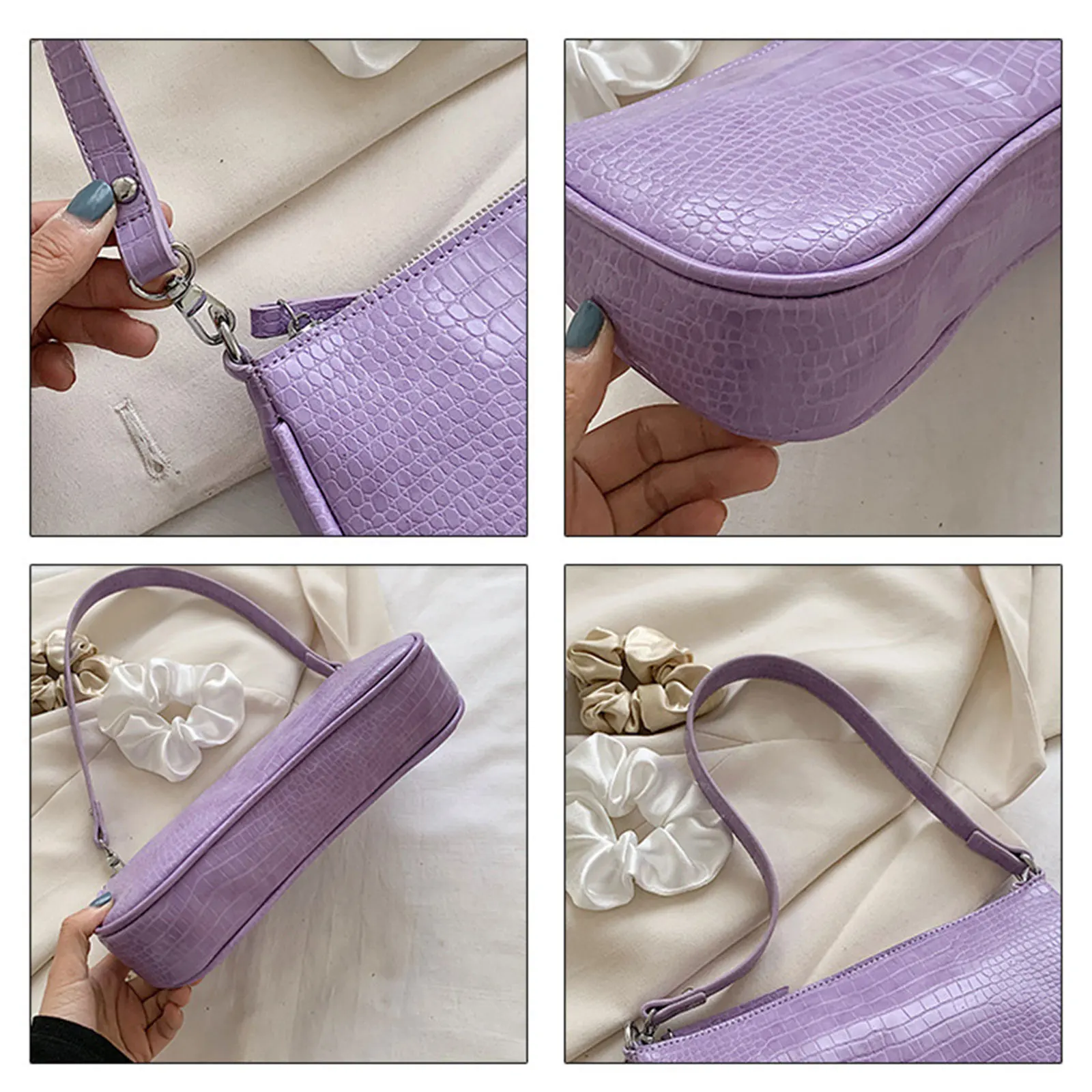 

Fashion Women Candy Color Ladies Armpit Bag Handbag Retro Female Hobos Handbag Vintage Crocodile Pattern Baguette Shoulder Bag
