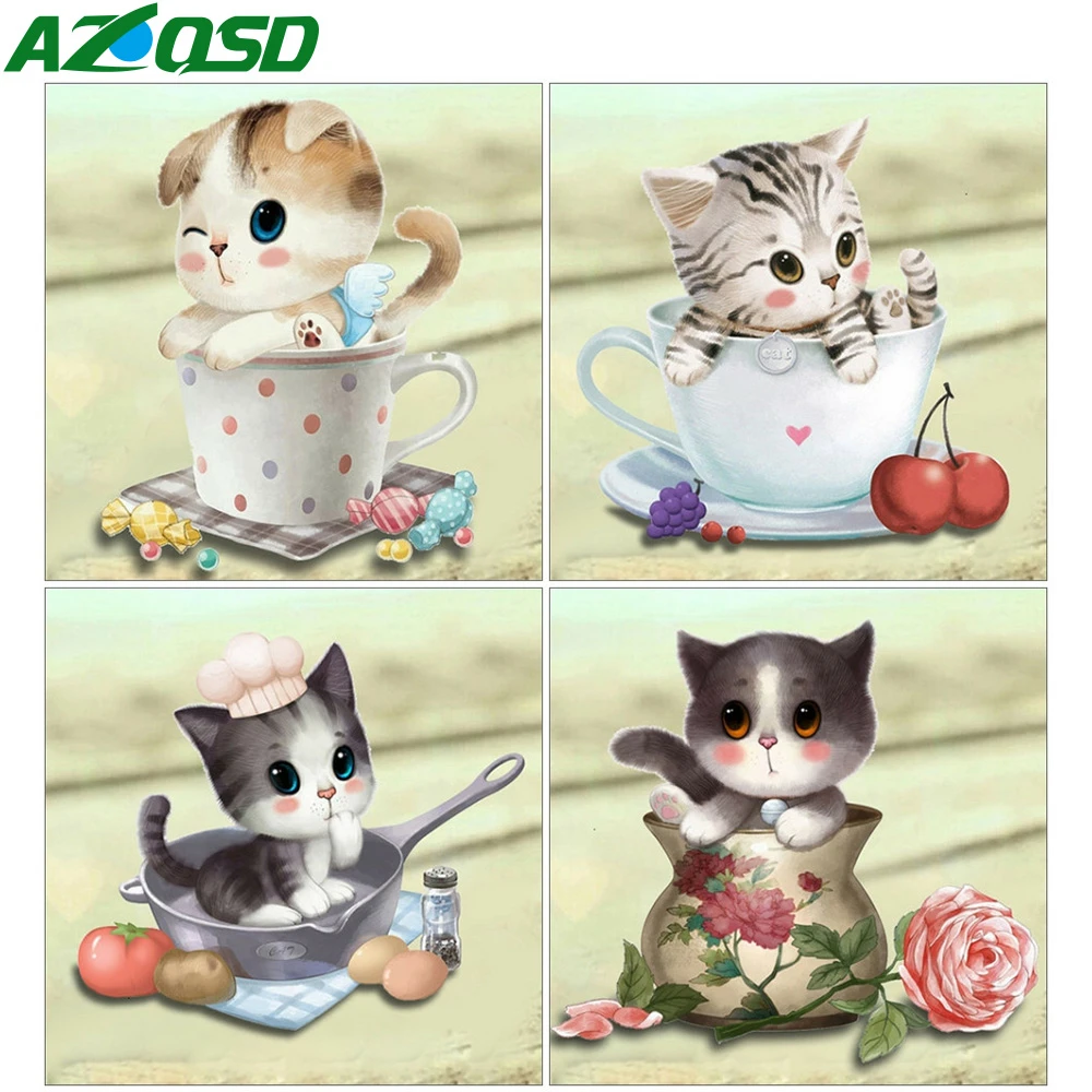

AZQSD 5D DIY Алмазная вышивка кошка Алмазная картина мультфильм Вышивка крестом ручная работа полный квадрат/круглая дрель подарок домашний дек...