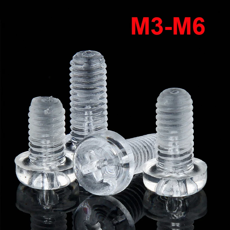 20/40/60Pcs Clear Acrylic Round Head Phillips Screws Nylon Pan Head Cross Screw M3 M4 M5 M6