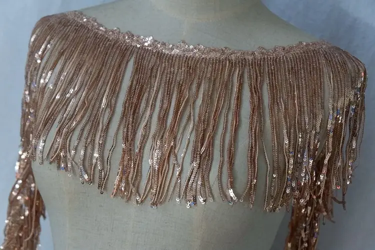 Кружевная отделка ярдом с блестками и кисточками телесного цвета кружевная