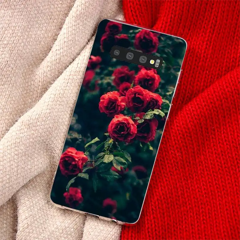 

Red rose floral Phone Case Transparent for Samsung A71 S9 10 20 HUAWEI p30 40 honor 10i 8x xiaomi note 8 Pro 10t 11