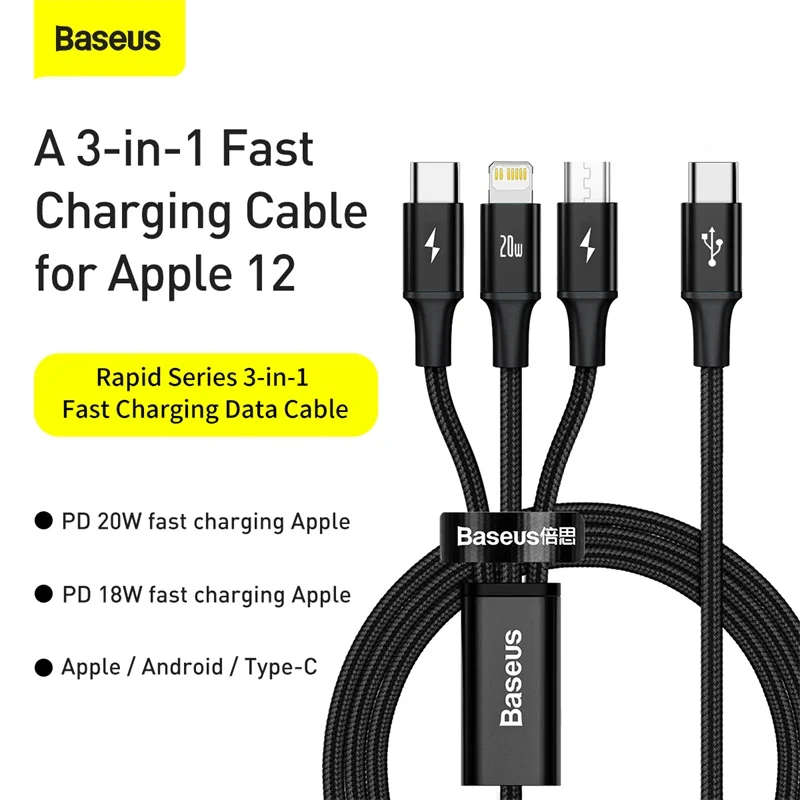 Baseus PD 20 Вт USB Type C кабель для iPhone 12 Pro Max 3 в 1 USBC Быстрая зарядка зарядный Xiaomi Samsung Micro