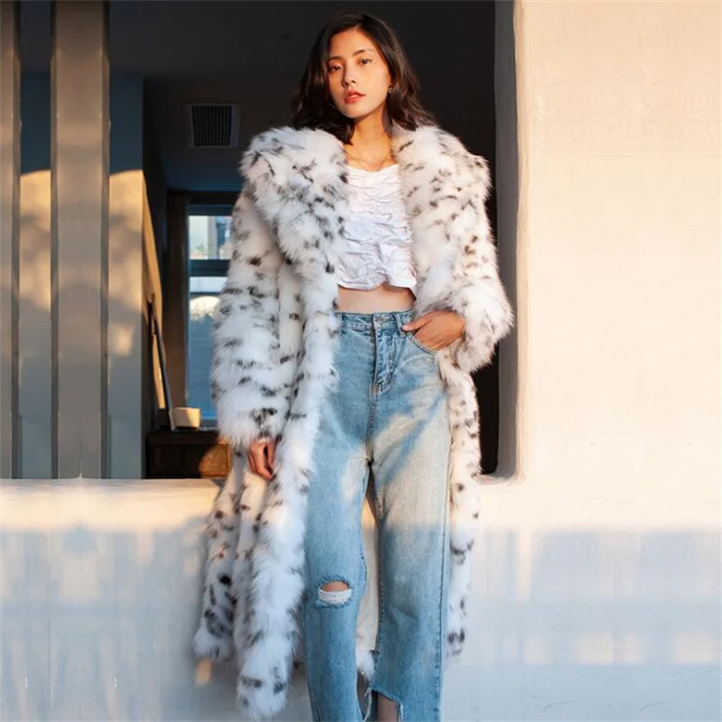 New leopard print fur coat womens long suit collar imitation fox fur clothes warm winter верхняя одежда женская chaquetas para