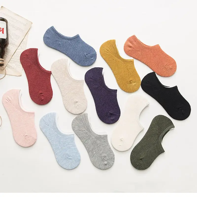 

Anewmorn 5 Pairs/lot New Cotton Invisible Boat Socks Women Solid Color All-match Socks Silicone Non-slip Socks In Spring Summer