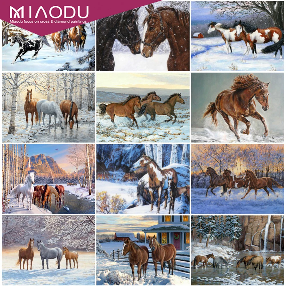 

Diamond Painting Animal 5D DIY Cross Stitch Diamond Embroidery Horse Full Drill Rhinestones Art Winter Handmade Gift