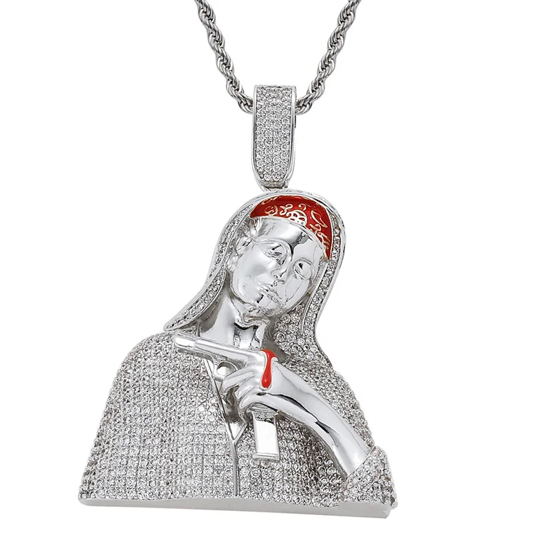 Фото Хип-хоп микро-асфальтированный AAA + цирконий Bling Iced Out Hold Gun Подвески Девы Марии Ожерелья для мужчин Ювелирные изделия в стиле рэпер №2