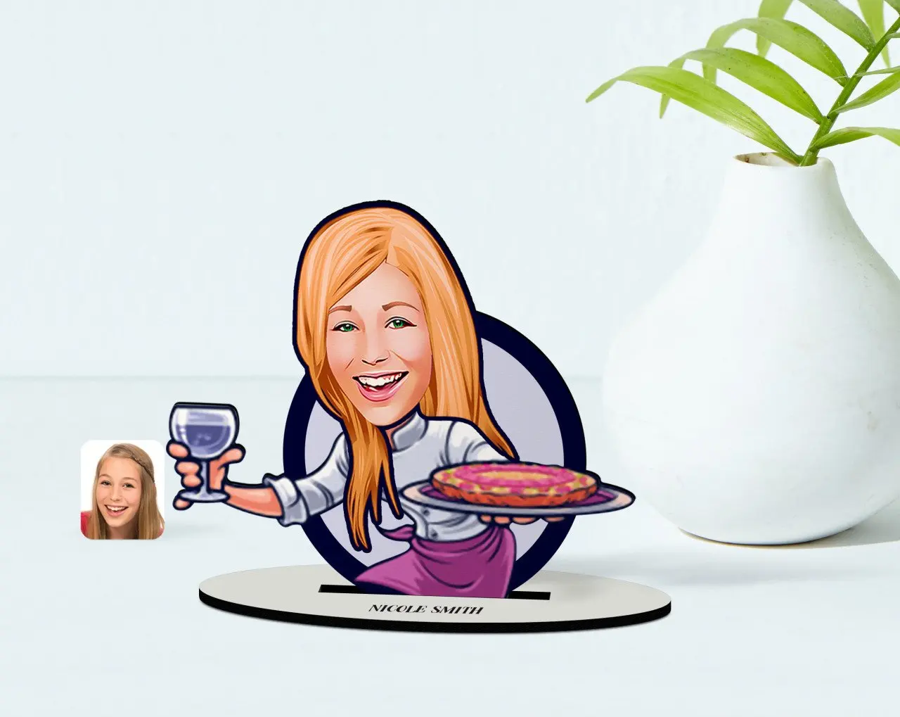 

Персонализированная Женская карикатура для официанта, деревянная безделушка, модель 1, надежный современный простой подарок, особый дизайн...