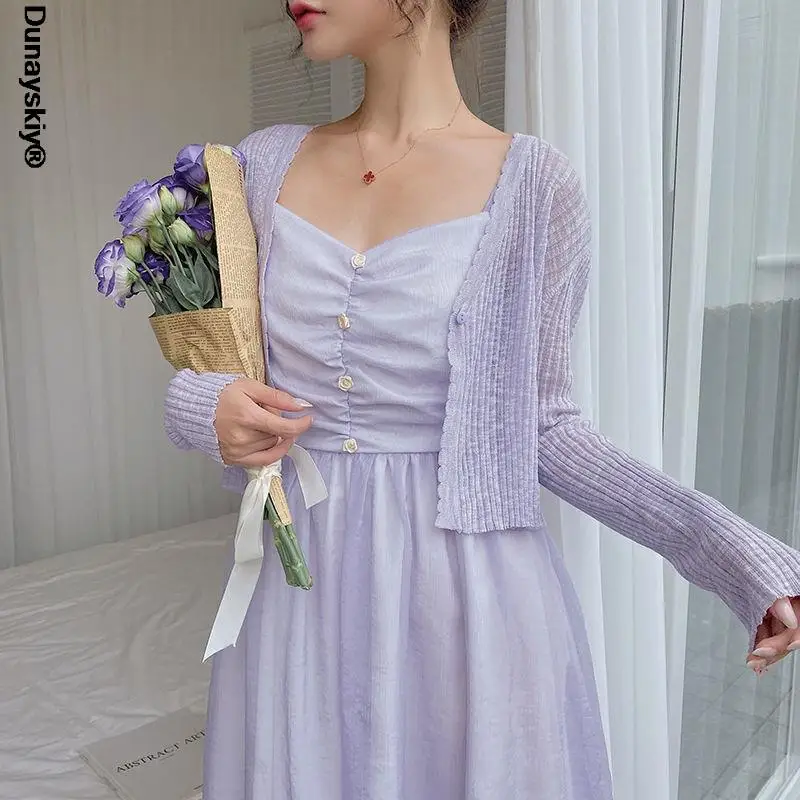 

Summer Short Knitted Cardigans Women Sunscreen Outerwear Cardigan Woman's Sweet Slim Thin Jacket 6 Colors