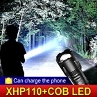 Самый мощный светодиодный фонарик 300000 Люмен CREE XHP110 COB, сисветильник фонарь, фонарик 18650 Hedeli USB, красный фонарь