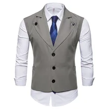 Men Single Breasted Suit Vests Gentlemen Casual Business Sleeveless Waistcoat Vintage Formal Blazers Vest for Wedding (1)