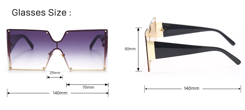 

Fashion Square Frameless Gradual Change Super Large Charming Cool Women's Sunglasses Car Driver Goggles2021