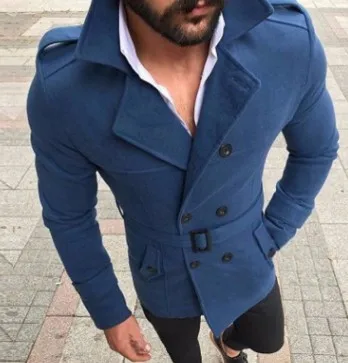 Зимняя мода для мужчин Abrigo Hombre, Приталенный кардиган, пальто, пальто, куртка, однотонная Длинная ветровка, одежда, Тренч, пальто, мужские топы - Цвет: Blue