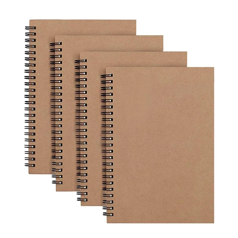 

PPYY-4 Pack A5 Kraft Cover Notepad Blank Paper Sketchbook 100 Pages/ 50 Sheets Memo Planner Sketch Pad 8.25 x 5.55 Inch