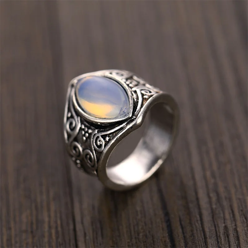 FNIO 1 шт. винтажное серебряное кольцо с большим камнем для женщин модная богемная