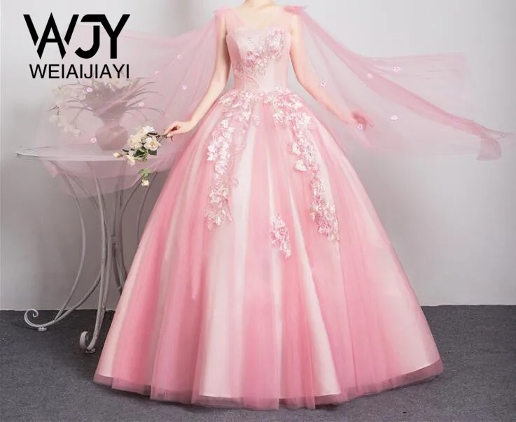 

Женское бальное платье до пола, розовое Привлекательное платье из фатина с аппликацией, по низкой цене, для выпускного вечера