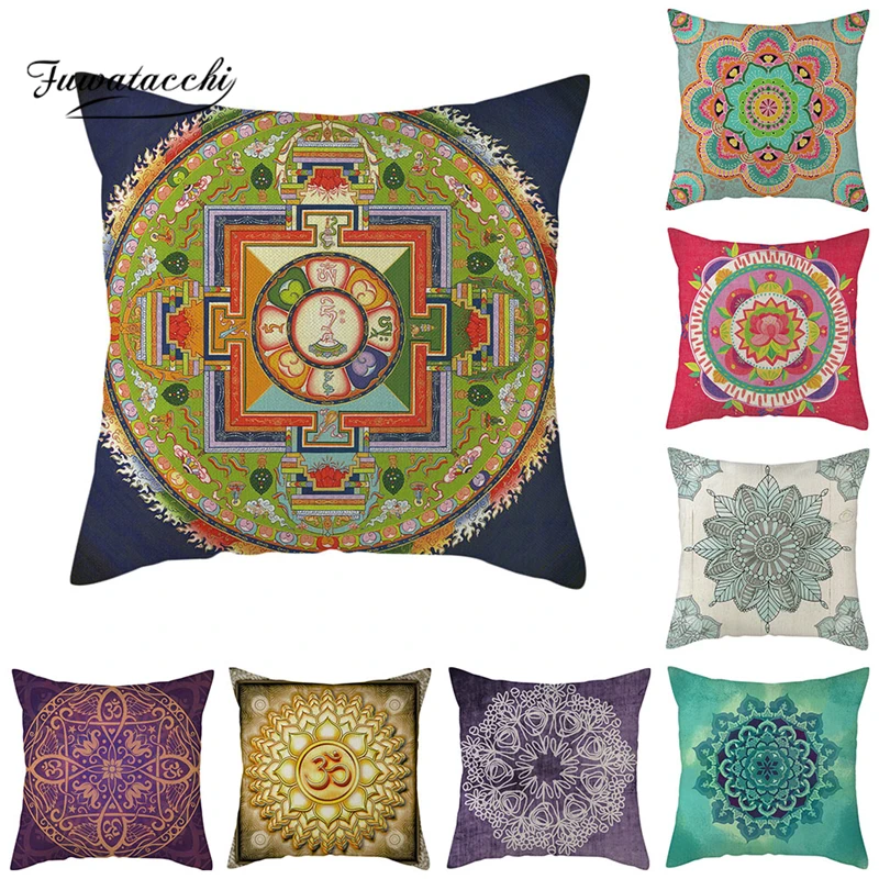 Декоративные наволочки с изображением мандалы Fuwatacchi льняные для дома гостиной