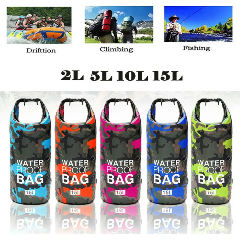 

NoEnName-Null Portable Camouflage Rafting Boating Camping Swimming Floating Sack lot Waterproof Dry Storage Bag Folding 2L-15L