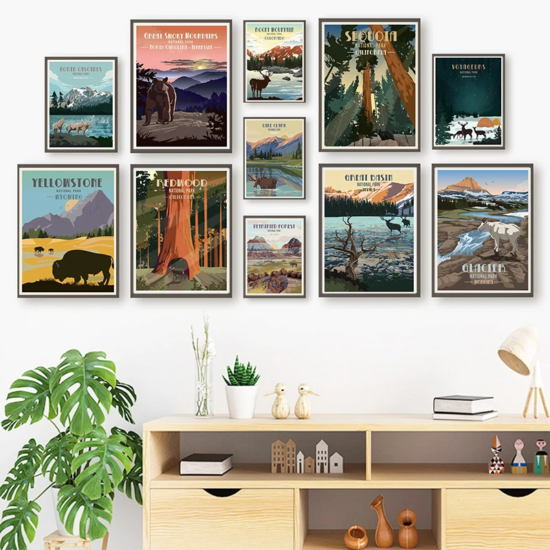 

National Park Attractions Posters And Prints Wild Animals Canvas Painting For Living Room Wildlife Zoo Wall Art Home Decor