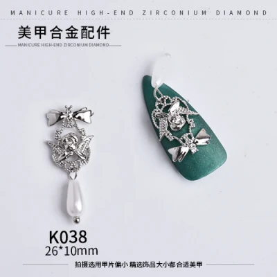 K038 Серебряный 5 шт. Птица/Сердце/Любовь Купидон дизайн ногтей циркон Длинная цепочка Кулон Ювелирные изделия ногтей циркон алмаз ногтей циркон украшения - Цвет: K038