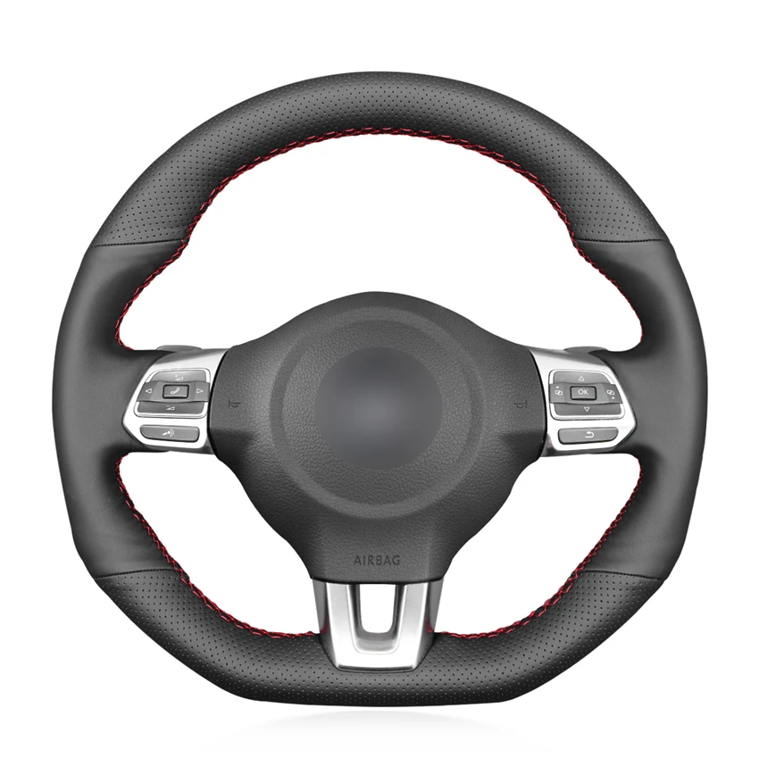 

Hand Sew Black Genuine Leather Car Steering Wheel Cover for Volkswagen Golf 6 GTI MK6 VW Polo GTI Scirocco R Passat