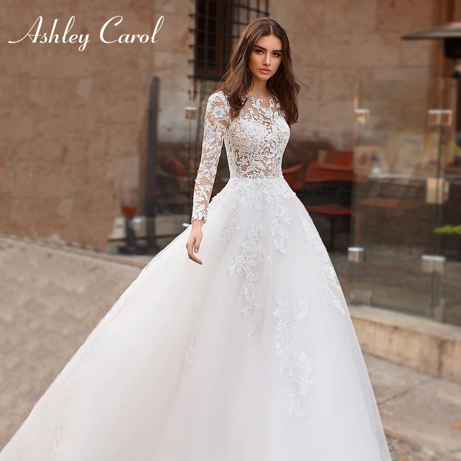 

Свадебное платье трапециевидной формы с длинными рукавами и аппликацией Эшли Карол, модель 2023 года, свадебное платье в богемном стиле с блестками на пуговицах, Vestidos De Novia