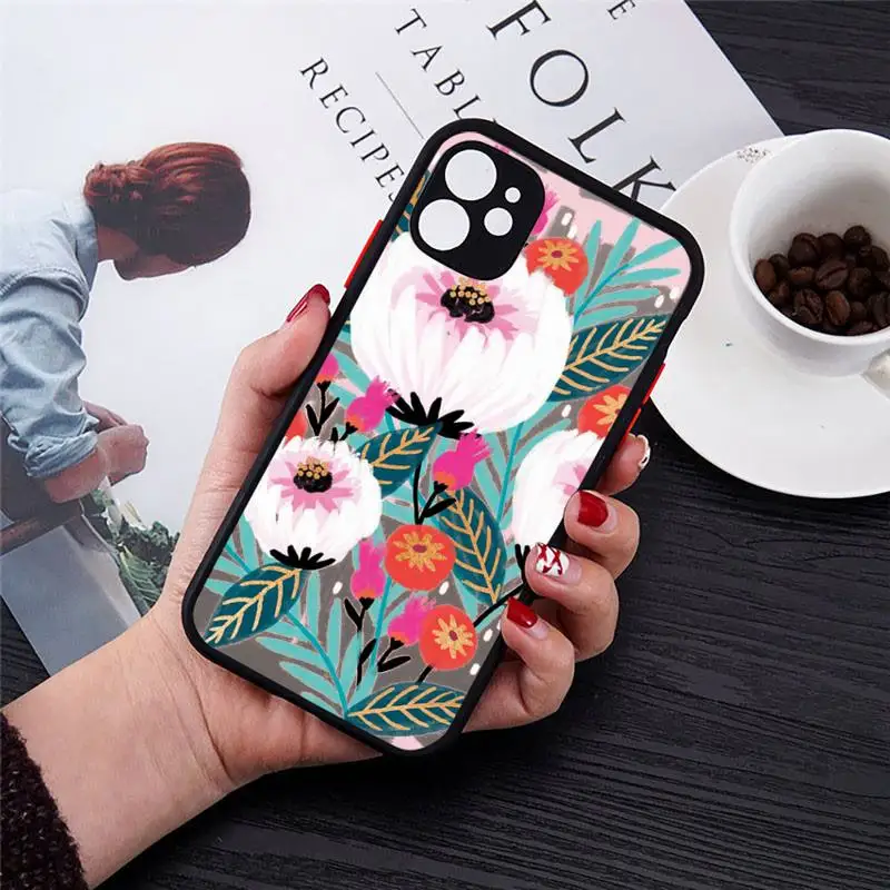 

Aesthetics retro Flower Romantic Phone Cases matte transparent For iphone 7 8 11 12 plus mini x xs xr pro max cover