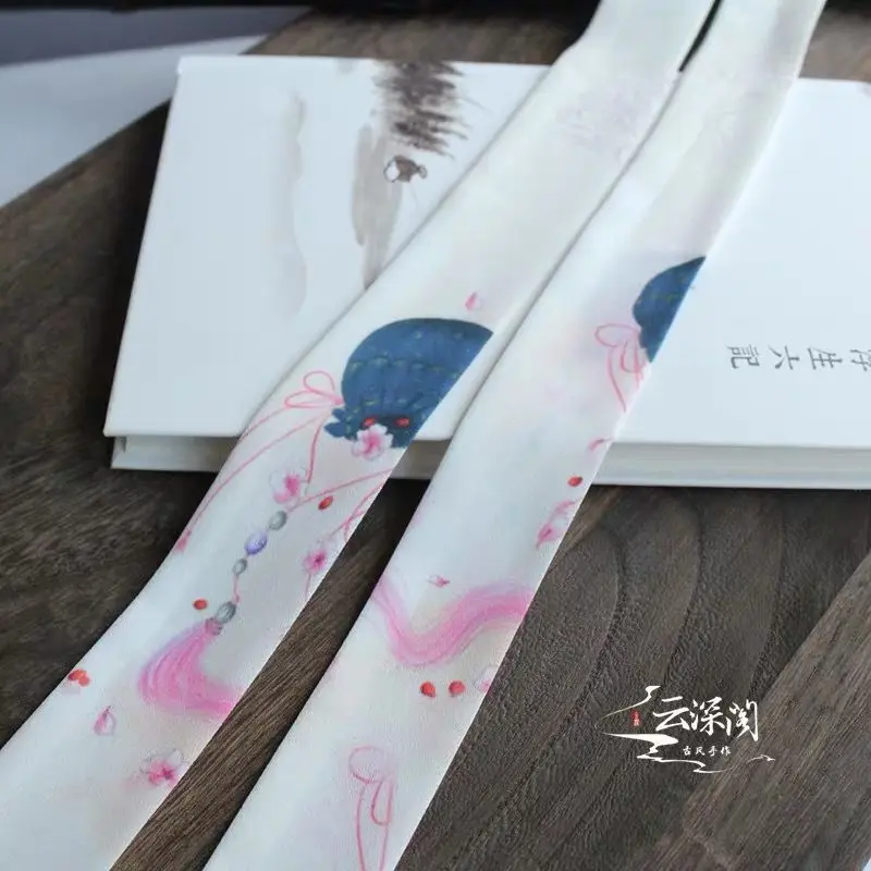 1 high quality Chiffon Antique hanfu cos hair band costume studio cranes printing hair rope hair restoring ancient ways - Цвет: 1