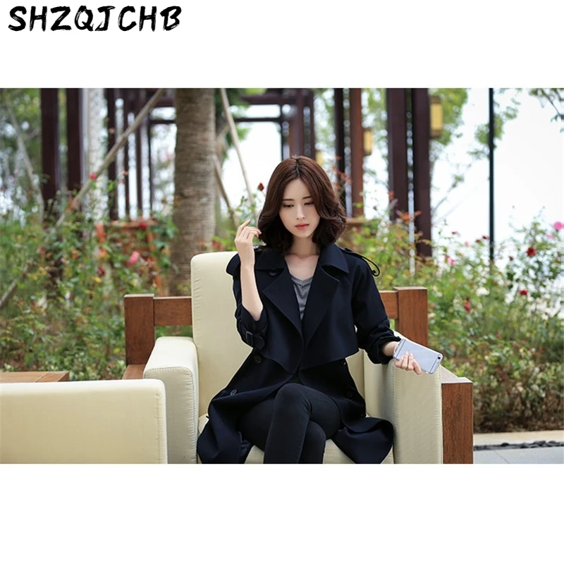 

JCHB 2021 Tunique Longue Slim Windbreaker Coat Women's Spring Navy Trench Coat Para As Mulheres Lady Coats With Belt WXF108
