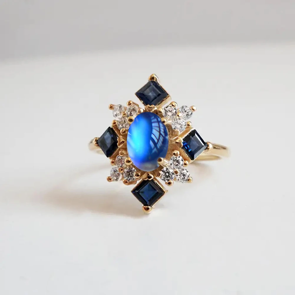 Женское Модное Элегантное кольцо с искусственным лунным камнем квадратные