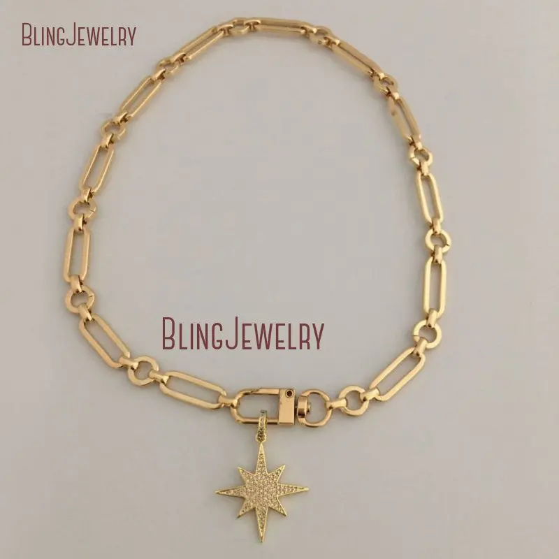 vender Nm35785 Ouro Cabo Corrente Colar Pave Estrela Pingente Chunky Gargantilha Mola Portão Fecho Corrente Charme Gargantilha