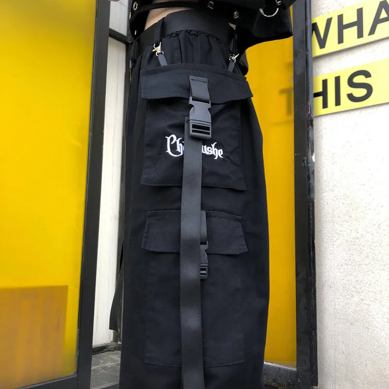 Модные осенние черные брюки женские свободные в стиле хип хоп комбинезоны с
