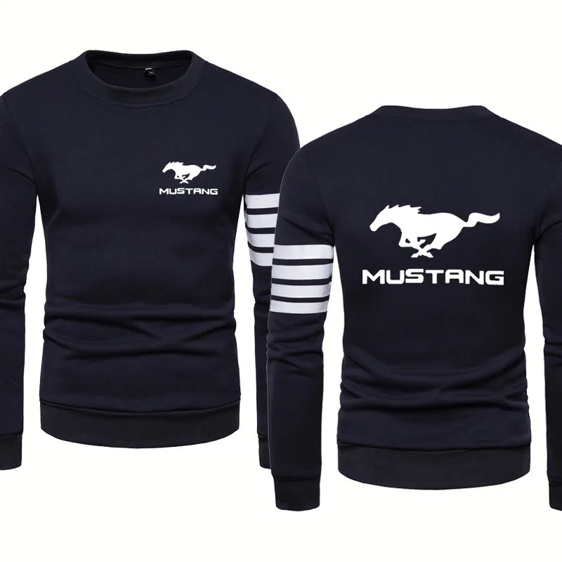

Men's pullover Mustang Car Logo Print Spring Autumn Casual trend Solid color stripe High Quality Cotton Men's sweatshirt