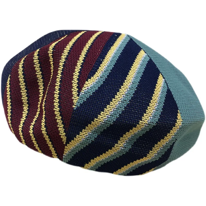 

Color Matching Bud Hat Female Japanese Wild Hit Color Painter Bei Lei Spring and Summer Hollow Newsboy Hat Tide