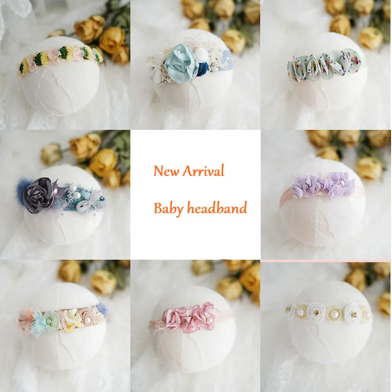 

Newborn Photography Props Baby Floral Headband Flower Hairband Infantil Photo Pearl Headdress Baby Shoot Accessories New Arrival