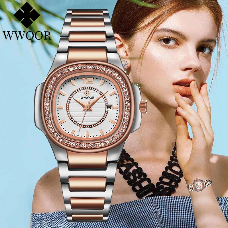 Женские часы новинка 2020 WWOOR из розового золота женские роскошные брендовые