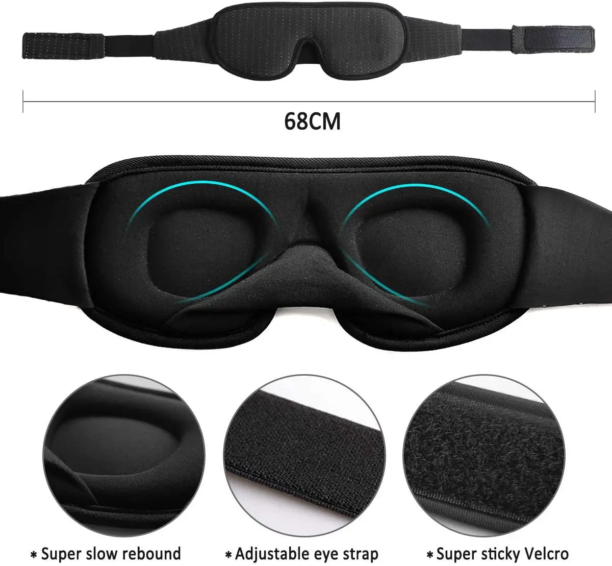 3D Mask for Sleep Eye Mask Lights Blockout Soft Padded Sleeping Fabric Cover Shade Blindfold Eyepatch images - 6