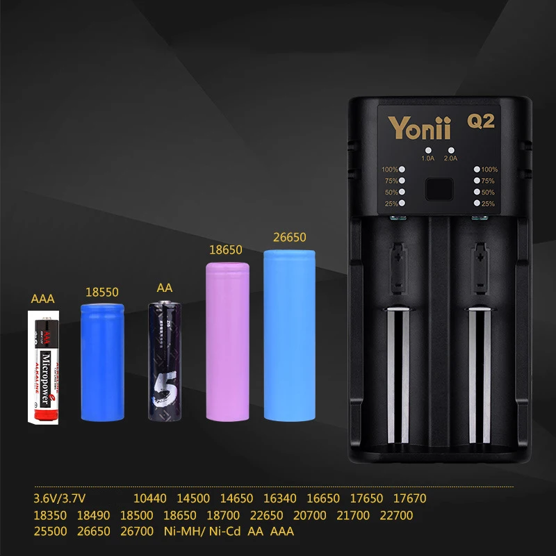 Q2 1/2/4 слот USB Перезаряжаемые литий Батарея Зарядное устройство ЖК-дисплей Многофункциональный интеллигентая(ый) Зарядное устройство для 18650/26650/21700/AAA Батарея - Цвет: Q2
