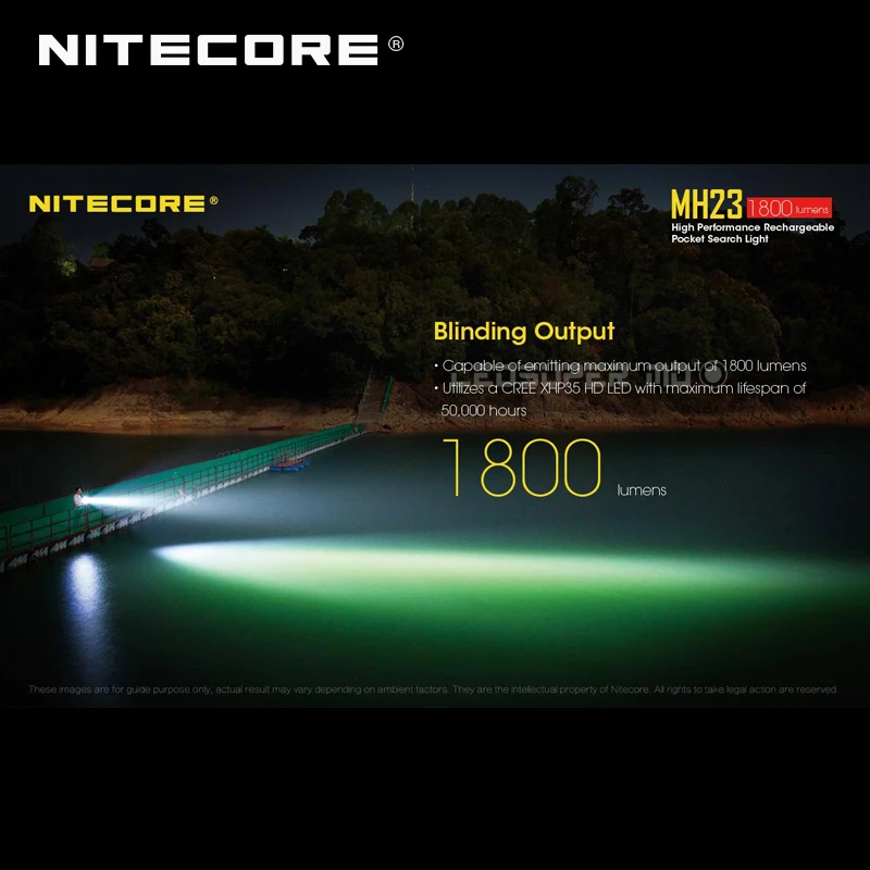 Pаспродажа Карманный поисковый светильник Nitecore MH23 CREE XHP35 HD светодиодный микро-USB Перезаряжаемый 1800 люмен фонасветильник
