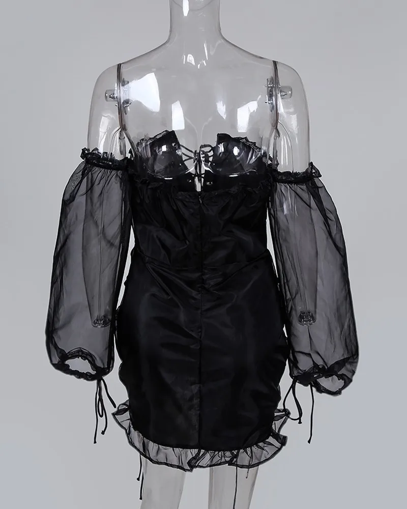 Сетчатое дизайнерское платье со шнуровкой и рюшами женское Бандажное облегающее