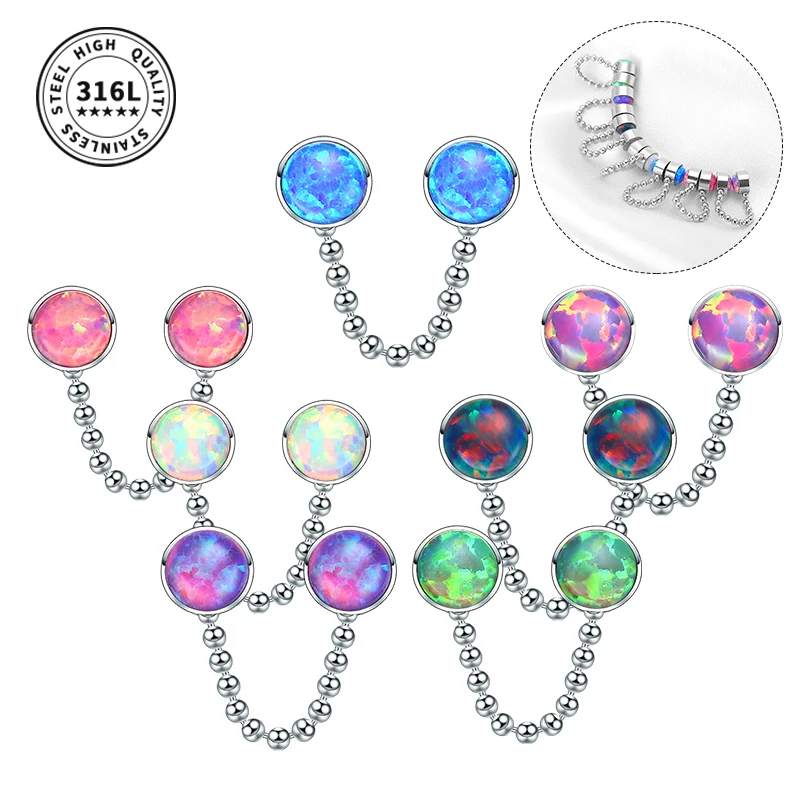 

316L Stainless Steel Goth Style Fake Septum Piercing Cuffs Earring Magnet Opal Nose Ring for Men Women Body Jewelry 1 PC