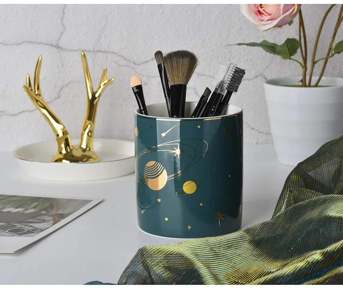 

Ceramic Pen Cup Pencil Makeup Brush Holders Pots Organizer for Home Office Desk Cosmetic Storage Box Jar Desktop Accessiories