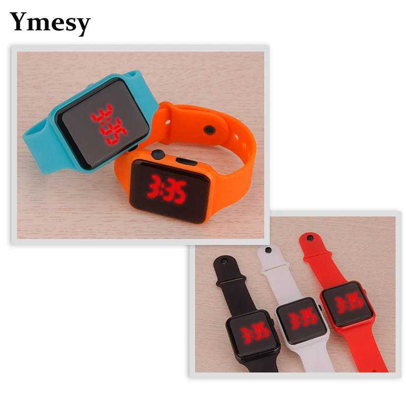 

Ymesy 12 Colors Children's LED Watches red Light Electronic Watches Simple Fashion Square case Wathes for Child