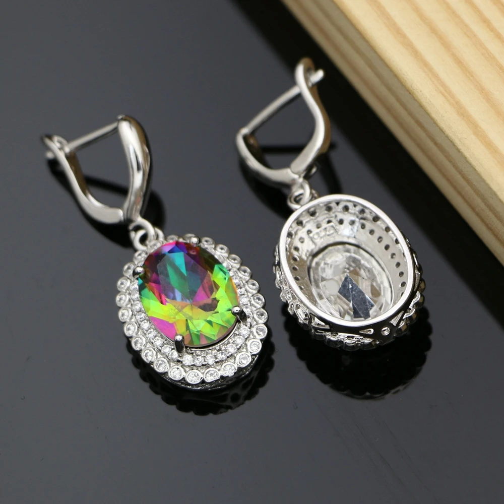 Женские серьги Mystic с радужным огнем и фианитом подвески камнями для невесты