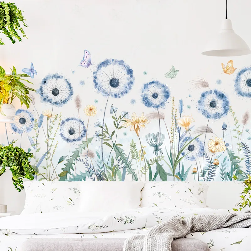 

Zerolife Green Leaf Wall Stickers Dandelion Flowers Decal for Room Bedroom Sofa Background Wall Decor Plants Home Decorations