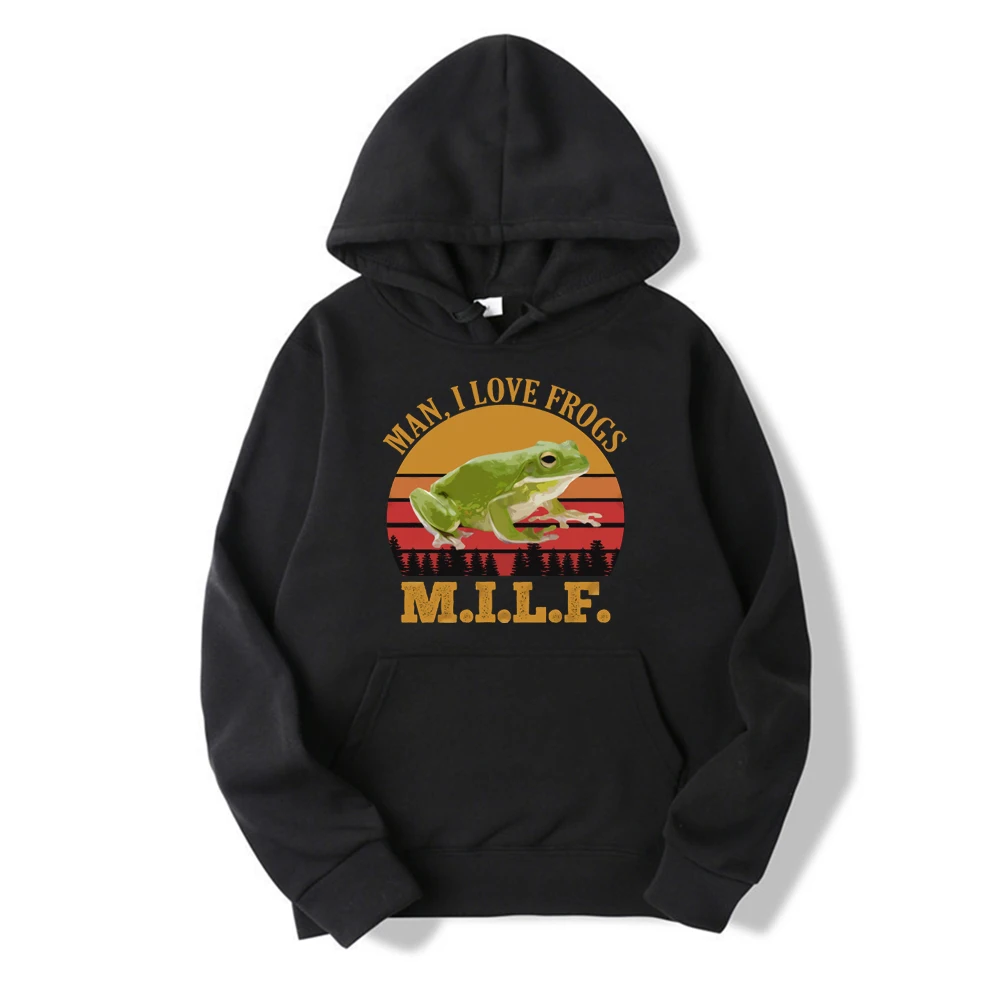 M.I.L.F Shirt Man I Love Frogs Vintage Funny Unisex Sweatshirt Graphic Hoodies Retro Women Long Sleeve Crewneck Sweatshirts Tops