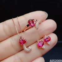 kjjeaxcmy fine jewelry 925 sterling silver inlaid natural pink topaz earrings ring pendant luxury fox girl suit support test
